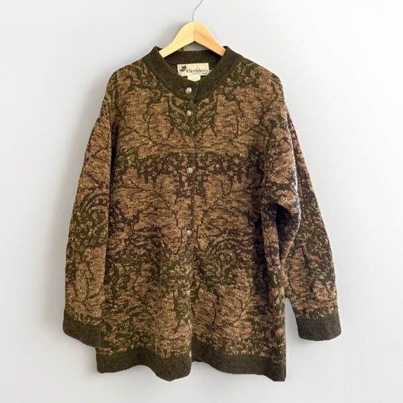 Vintage Whortleberry Scotland Wool Cardigan Sweater M Green Floral Knit - Picture 5 of 10